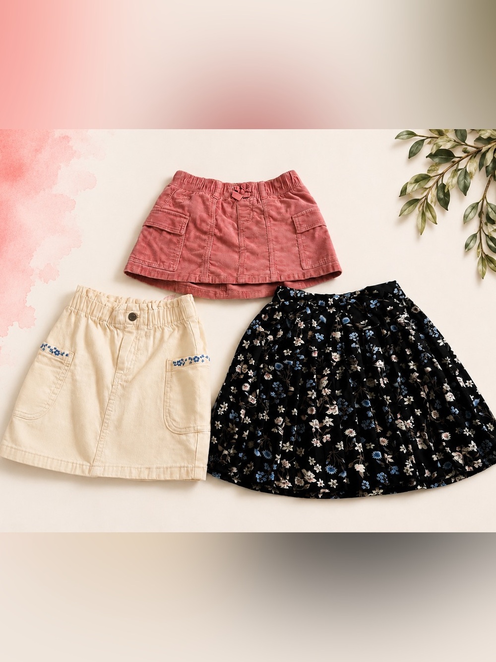 Cat & Jack Girls' Skirt Set — Rose, Cream, and Black Floral